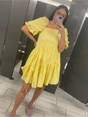 Moon River Yellow Puff Sleeve Tiered Dress for Kids